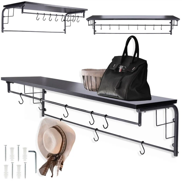 Wieszak ścienny na ubrania Vilde 879010 Metalowy z półką Czarny (5904316446864) - obraz 7