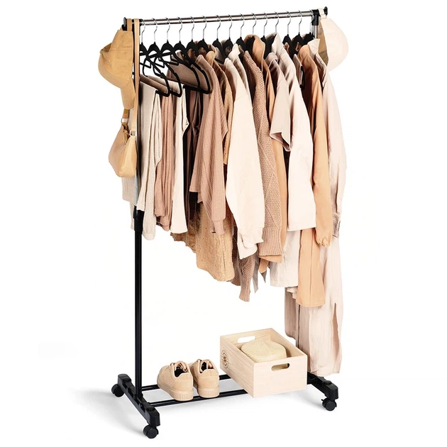 Wieszak stojący na ubrania Vilde 568069 Metalowy na kółkach 140 cm Czarny (5904316477264) - obraz 2