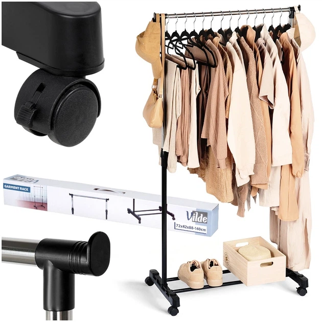 Wieszak stojący na ubrania Vilde 568069 Metalowy na kółkach 140 cm Czarny (5904316477264) - obraz 6