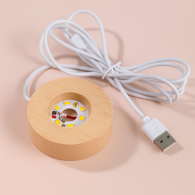 Нічник 3D куля кришталева Різдво RGB на дерев'яній підставці USB - зображення 3