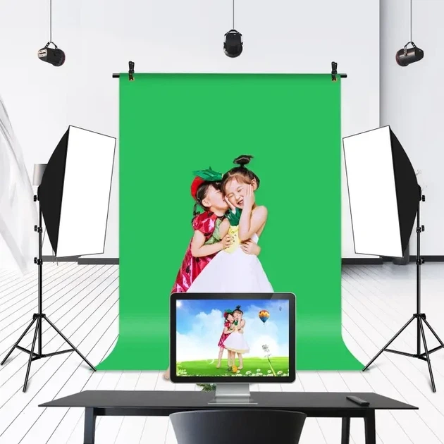 Фон со стойкой для фотостудии Puluz PU5204G Chroma key зеленый (100x200см) - изображение 5
