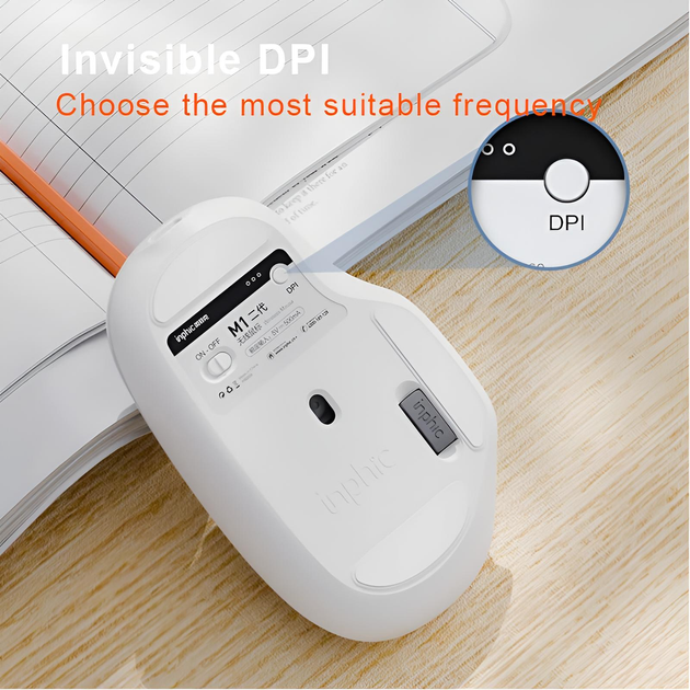 Миша бездротова INPHIC M1 з підключенням USB 2.4ГГц, акумулятором, 2400 DPI, срібло - зображення 3