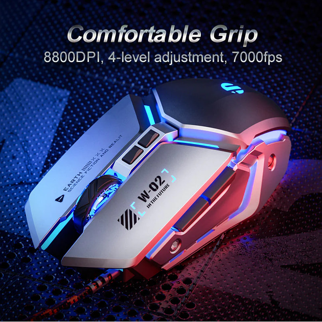 Миша ігрова дротова INPHIC W2-II з регульованою RGB підсвіткою та 8800 DPI, для геймерів, сірий - Фото 5 Миша ігрова дротова INPHIC W2-II з регульованою RGB підсвіткою та 8800 DPI, для геймерів, сірий - зображення 5