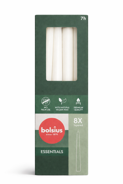 Свічка конусна Bolsius 245/24 біла 8шт - Фото 1 Свічка конусна Bolsius 245/24 біла 8шт - зображення 1
