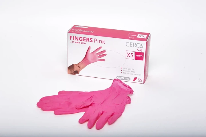 Рукавиці нітрилові рожеві Fingers Pink, 100шт., Ceros, розмір XS - зображення 2
