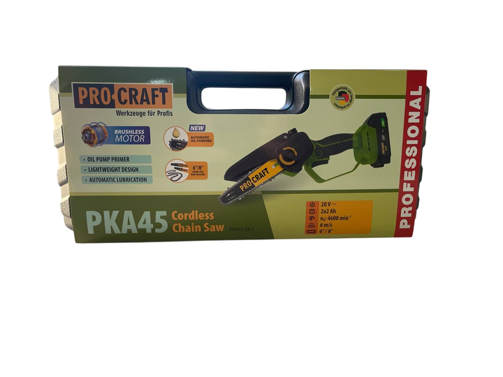 Акумуляторна ланцюгова пила PROCRAFT PKA45, 20В, автоматичне змащення ланцюга, 2 АКБ, кейс - изображение 7