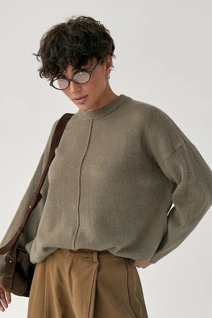 В'язана вільна кофта з декоративним швом колір кавовий ONE SIZE FL_002893 - Фото 1 В'язана вільна кофта з декоративним швом колір кавовий ONE SIZE FL_002893 - зображення 1