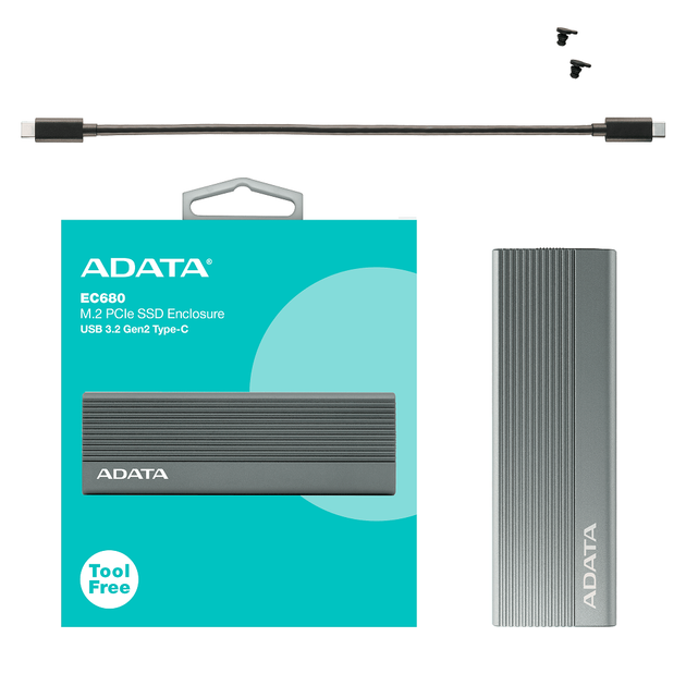 Зовнішня кишеня для накопичувача A-DATA EC680 для SSD M.2 PCIe USB3.2 Gen2 Type-C Gray (EC680-CCGY) - зображення 7