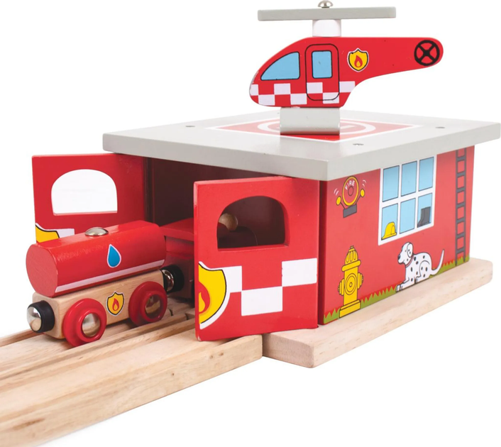 Drewniana stacja straży pożarnej Bigjigs Rail depo kolejowe (0691621092620) - obraz 3