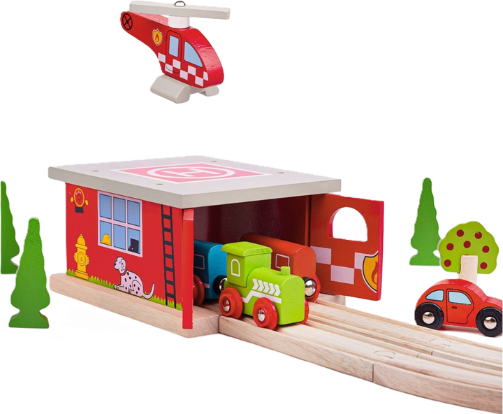 Drewniana stacja straży pożarnej Bigjigs Rail depo kolejowe (0691621092620) - obraz 4