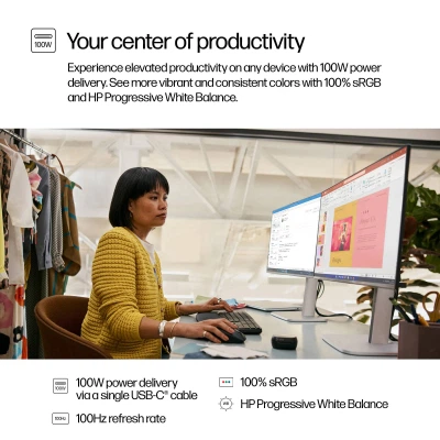 TFT 23.8" HP S5 Pro 524pu, IPS, 100Hz, HDMI, DP, USB-C, RJ-45, HAS, чорний - зображення 4