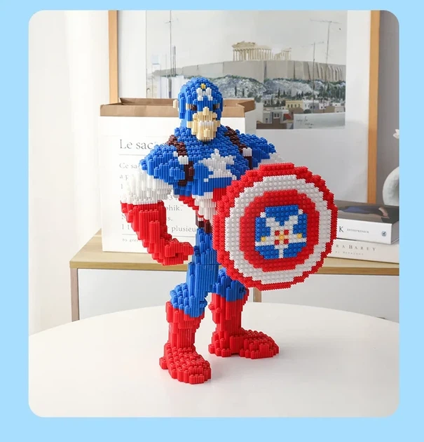 Большой детский 3D конструктор блоки Captain America для мальчика и девочки из мини блоков, игрушка фигурка персонаж Капитан Америка, 3600 деталей, 44 см, конструктор - изображение 2