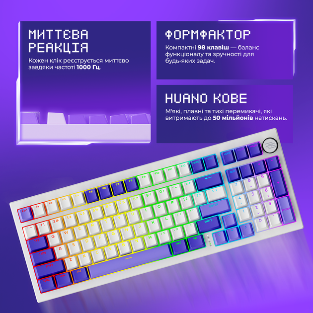 Клавиатура беспроводная Proove Gaming Slicker Special Edition Bluetooth/Wireless/USB White (647930003) - изображение 4