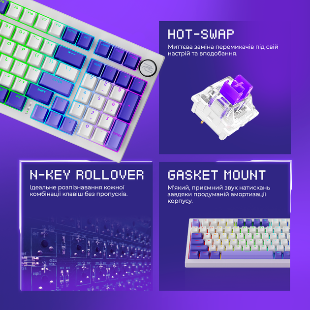 Клавиатура беспроводная Proove Gaming Slicker Special Edition Bluetooth/Wireless/USB White (647930003) - изображение 5