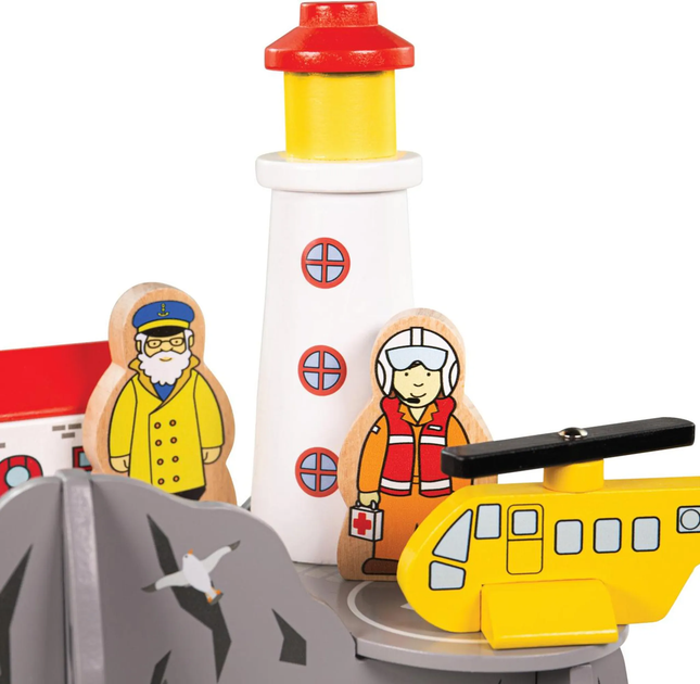 Zestaw drewniany Bigjigs Rail Czterostronny tunel z latarnią morską i heliportem (0691621722831) - obraz 4