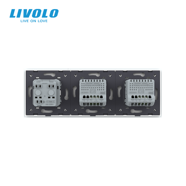 Умный сенсорный диммер LIVOLO 2 сенсора (1-1) с розеткой, белый стекло, 16A 230V, заземление, защитные шторки - изображение 4