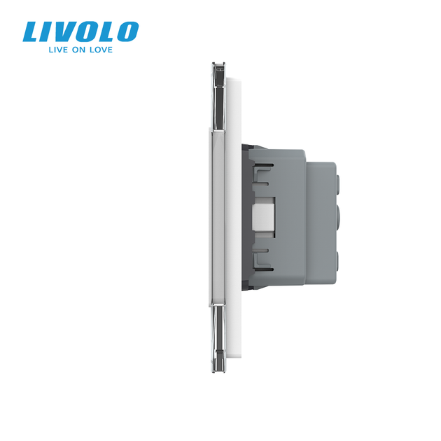 Умный сенсорный проходной диммер LIVOLO с 2 розетками, белый матовий, стекло, 2A 230V - изображение 3