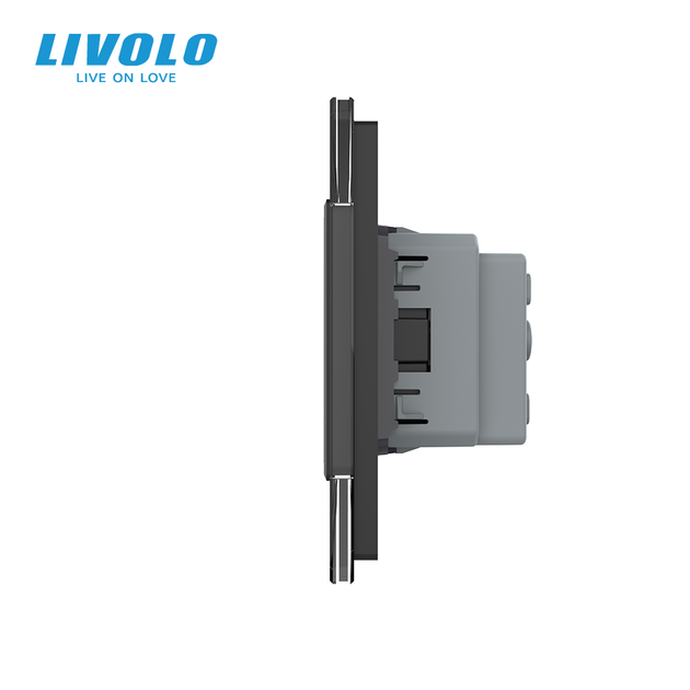 Сенсорний димер LIVOLO 2 сенсори (1-1) з розеткою, чорний, скло, 16A 230V, із заземленням, захисні шторки - Фото 2 Сенсорний димер LIVOLO 2 сенсори (1-1) з розеткою, чорний, скло, 16A 230V, із заземленням, захисні шторки - зображення 2