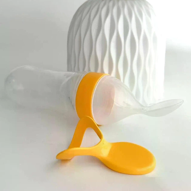 Бутылочка с ложкой (желтый) силиконовая для кормления, для первого прикорма для новорожденных - Фото 3 Бутылочка с ложкой (желтый) силиконовая для кормления, для первого прикорма для новорожденных - изображение 3