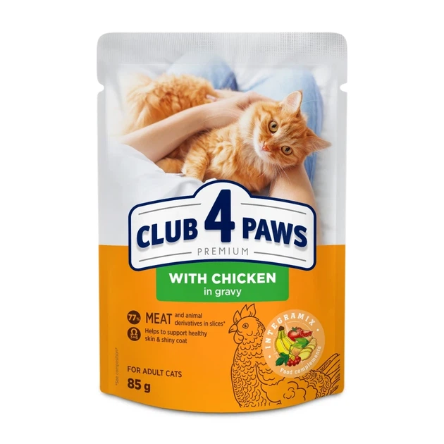 Влажный корм пауч Club 4 Paws премиум с куркой в соусе 85 г 24 шт - Фото 1 Влажный корм пауч Club 4 Paws премиум с куркой в соусе 85 г 24 шт - изображение 1