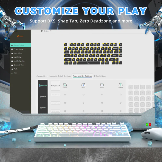 Игровая проводная магнитная клавиатура Attack Shark R82 / Проводное подключение / Magnetic Switch / White - изображение 7