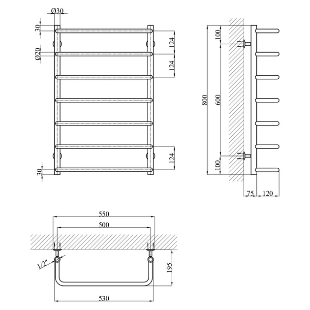 Сушарка для рушників водяна Kroner KRP Stil WT800x500-7 (CV036315) - зображення 5