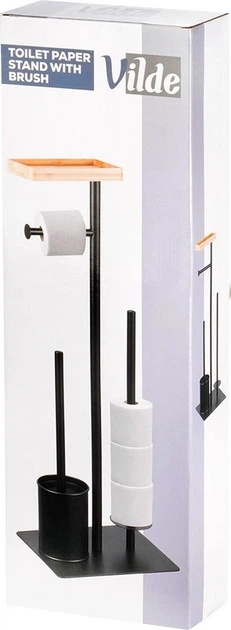 Stojak na papier toaletowy Vilde ze szczotką 68.5 cm Czarny (5904316497149) - obraz 4