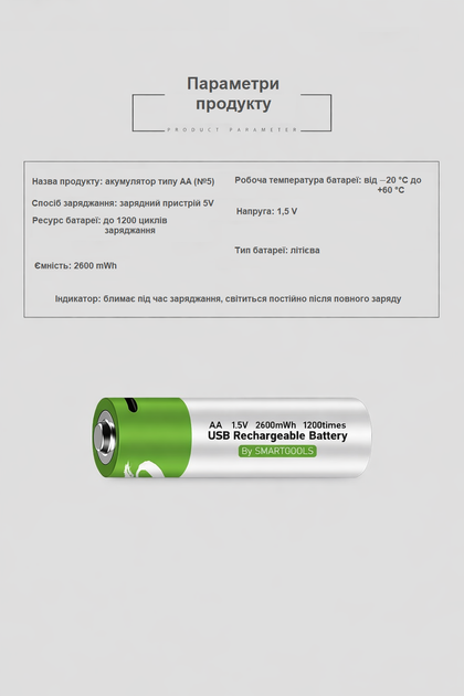 Акумулятори SMARTOOOLS AA 1.5V Li-ion Type-C, 2600 mWh, швидка зарядка 1.5 год, 2 шт + кабель - зображення 8