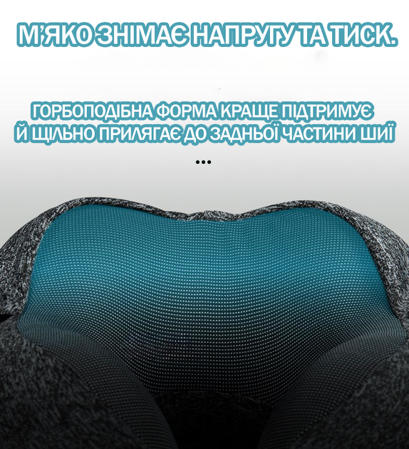 U-образная дорожная подушка с капюшоном и эффектом памяти + круглый кейс, KT7007589 голубой - изображение 8