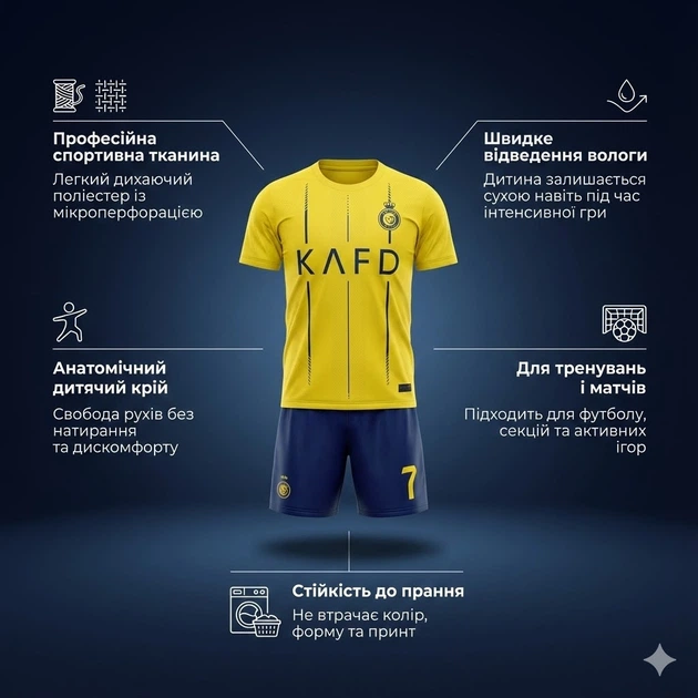 Детская футбольная форма Al Nassr (Аль Наср) Ronaldo 7 25/26, размер 18 (рост 105–115 см), желтая - изображение 2