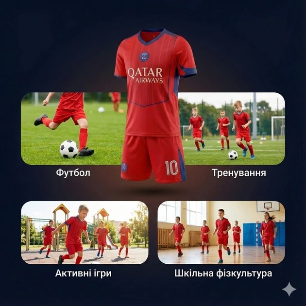 Дитяча футбольна форма PSG Paris Saint-Germain Dembélé 10 25/26, розмір 18 (зріст 105-115 см), червона - зображення 3