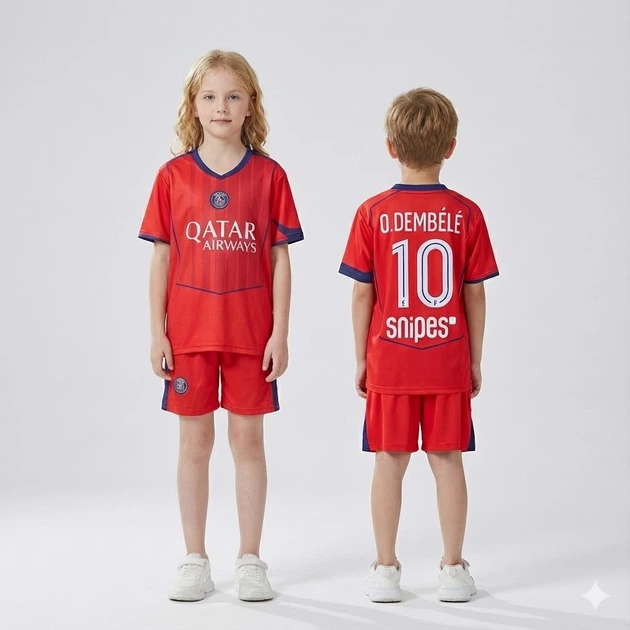 Дитяча футбольна форма PSG Paris Saint-Germain Dembélé 10 25/26, розмір 28 (зріст 150-155 см), червона - зображення 4