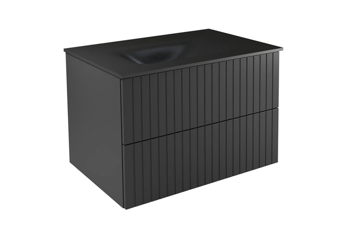 Тумба + умывальник со встроенной столешницей AKYA LINEA 76x52,5x51, сифон клик клак черный мат с отверстием - изображение 2