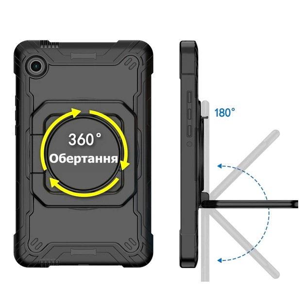 Протиударний чохол з обертальною 360 підставкою та ремінцем для Samsung Galaxy Tab A11 8.7" SM-X130 SM-X135 (Чорний) - Фото 3 Протиударний чохол з обертальною 360 підставкою та ремінцем для Samsung Galaxy Tab A11 8.7" SM-X130 SM-X135 (Чорний) - зображення 3