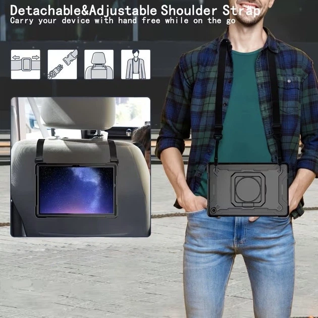 Протиударний чохол з обертальною 360 підставкою та ремінцем для Samsung Galaxy Tab A11+ Plus 11" SM-X230 / SM-X236 (Чорний) - Фото 3 Протиударний чохол з обертальною 360 підставкою та ремінцем для Samsung Galaxy Tab A11+ Plus 11" SM-X230 / SM-X236 (Чорний) - зображення 3