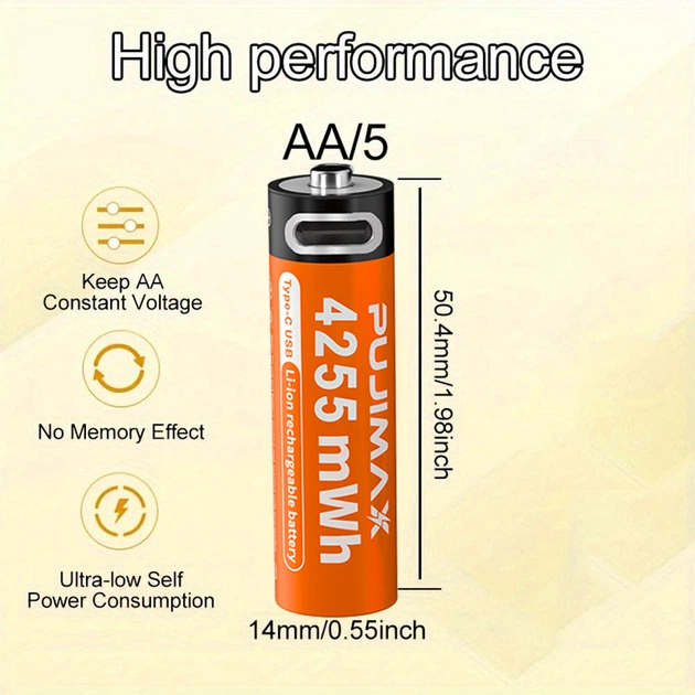 Акумулятори батарейки AA з USB Type-C 4255mWh 1.5V Orange (4 шт + кабель + кейс) (16231-4) - зображення 8