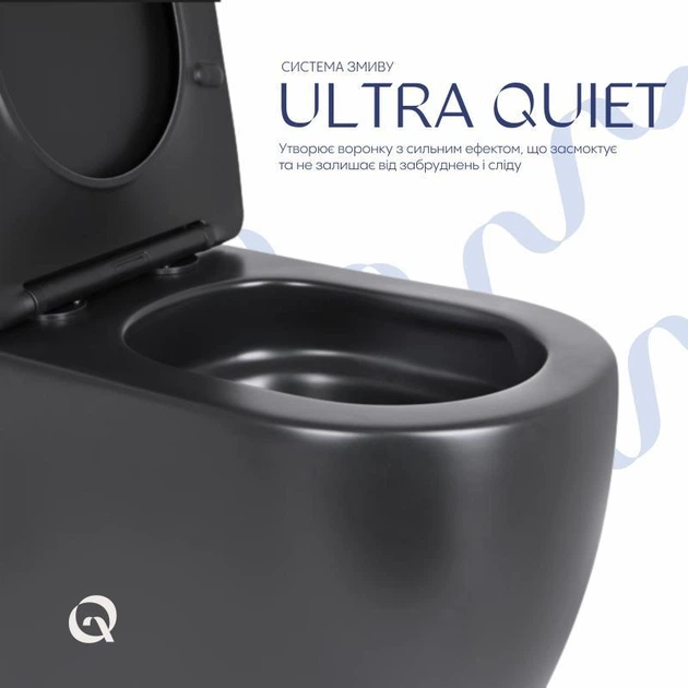Унітаз напольний Qtap Robin Ultra Quiet безобідковий із сидінням Soft-Close MATT BLACK - Фото 5 Унітаз напольний Qtap Robin Ultra Quiet безобідковий із сидінням Soft-Close MATT BLACK - зображення 5