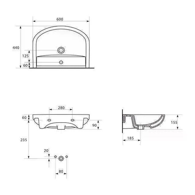 Умывальник мебельный Cersanit ARTECO 60 600х440, белый (K667-104) - Фото 3 Умывальник мебельный Cersanit ARTECO 60 600х440, белый (K667-104) - изображение 3