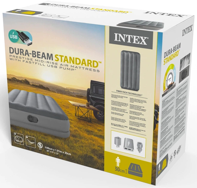 Матрац надувний одномісний INTEX із вбудованим електронасосом 191x99x30 см 64112 (6941057421971) - зображення 9