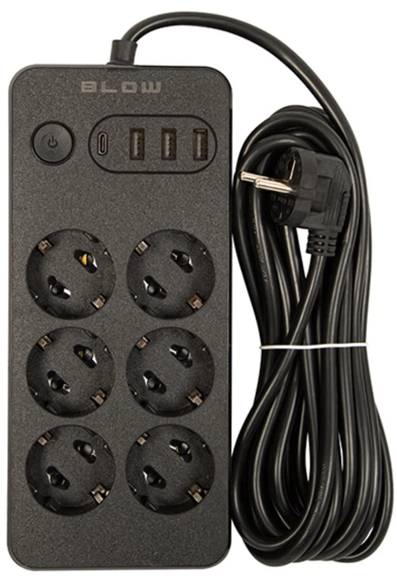 Подовжувач мережевий Blow PS-650 6-розетковий 3 x USB 1 x USB-C 5 м Чорний (5900804142843) - зображення 2