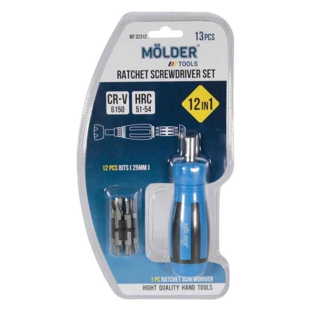 Реверсивная отвертка с набором бит 13 штук Molder CrV с магнитом PH Torx Hex (MT32312) - изображение 3