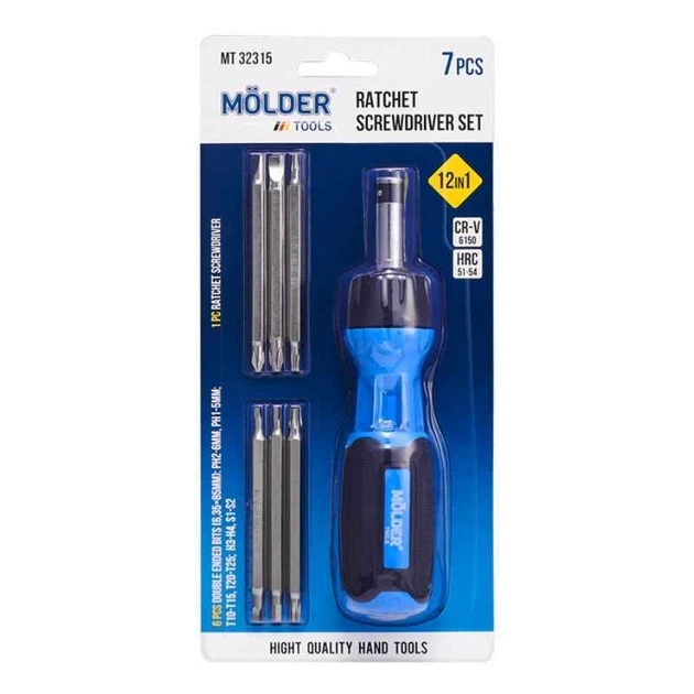 Реверсивная отвертка с комплектом из 13 бит Molder CrV PH SL Torx Hex (MT32315) - изображение 6
