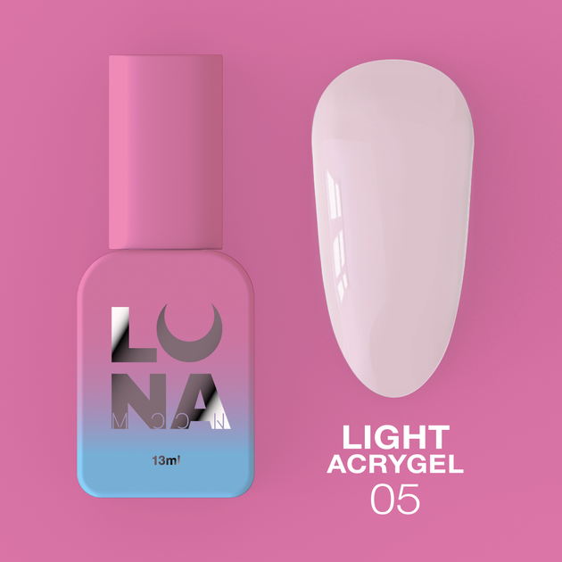 Жидкий гель LUNAMoon Light Acrygel №5 – 13 мл для укрепления и доращивания ногтей - Фото 1 Жидкий гель LUNAMoon Light Acrygel №5 – 13 мл для укрепления и доращивания ногтей - изображение 1