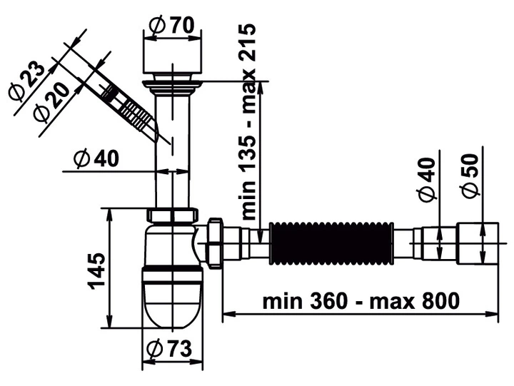 Сифон гофрированный для умывальника MILLZ 1 1/2"х40 пластиковый с отводом для стиральной машины (ТР-00026762) - изображение 5