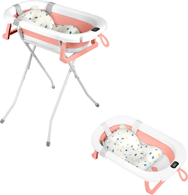 Wanienka dla dzieci Ricokids skladana ze stelazem termometrem i wkladka bialo-rozowa 85 x 45 x 21 cm (5903890629236) - obraz 2