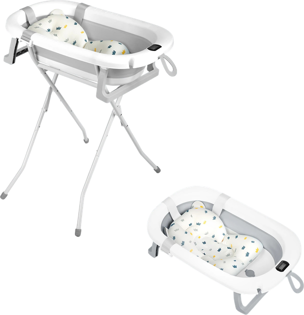 Wanienka dla dzieci Ricokids skladana ze stelazem termometrem i wkladka bialo-szara 85 x 45 x 21 cm (5903890629243) - obraz 2