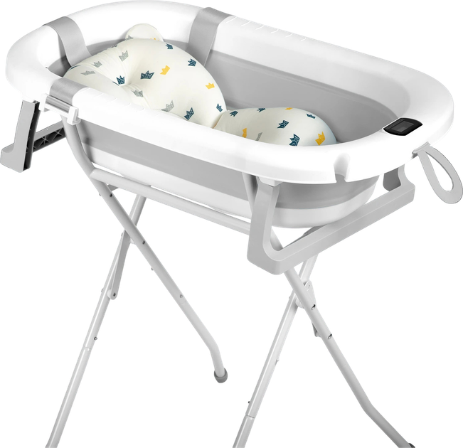 Wanienka dla dzieci Ricokids skladana ze stelazem termometrem i wkladka bialo-szara 85 x 45 x 21 cm (5903890629243) - obraz 3