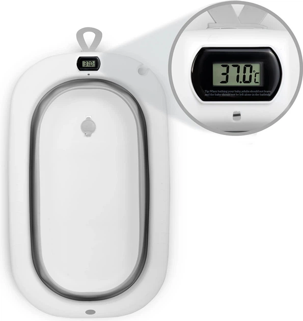 Wanienka dla dzieci Ricokids skladana ze stelazem termometrem i wkladka bialo-szara 85 x 45 x 21 cm (5903890629243) - obraz 5