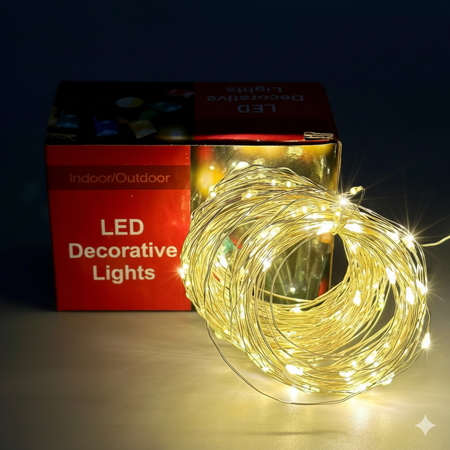 Светодиодная гирлянда Xmas Капля росы 100 Led 10m на медной проволоке Теплый и белый от батареек+USB - Фото 1 Светодиодная гирлянда Xmas Капля росы 100 Led 10m на медной проволоке Теплый и белый от батареек+USB - изображение 1
