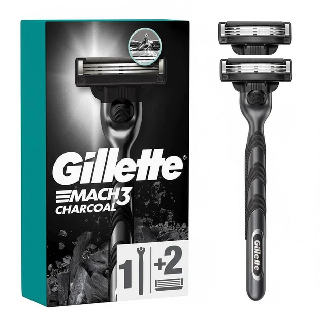Бритва мужская для бритья Gillette Mach3 Charcoal с 2 сменными кассетами - Фото 1 Бритва мужская для бритья Gillette Mach3 Charcoal с 2 сменными кассетами - изображение 1